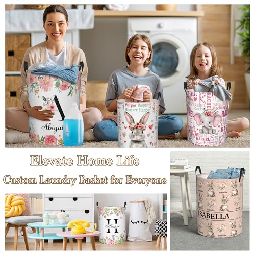 Image of Custom Name Laundry Hamper, Personalized Laundry Basket with Name for Boys Girls Kids Men Women, Customized Name Dirty Clothes Basket Gifts for Clothes Toy Bathroom Bedroom Laundry Room Dorm