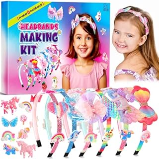Pourbibi Unicorn Headband Making Kit for Girls Age 3+, Creative Craft Kits for Kids, DIY Hairbands & Hair Accessories Toys Set - Birthday Presents & Gifts for Girls Age 3-8 Years Old
