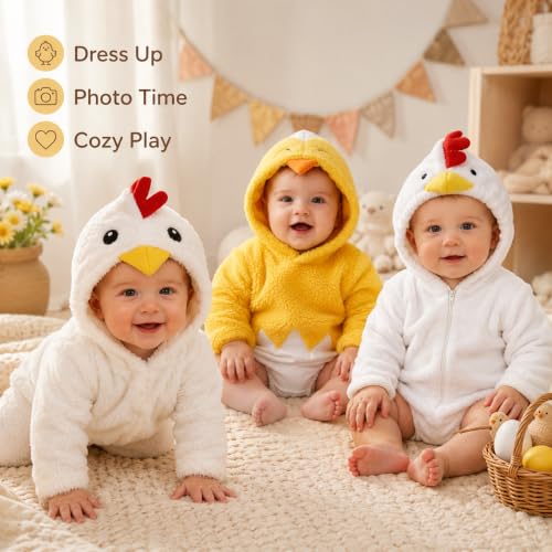 CHENXDZHAO Infant Halloween Costume,Baby Halloween Costumes Toddler Boys Girls Long Sleeve Hooded Chicken Costume Cute Casual Cosplay Party Holiday Jumpsuits 2026,01-White1,110 - image 4