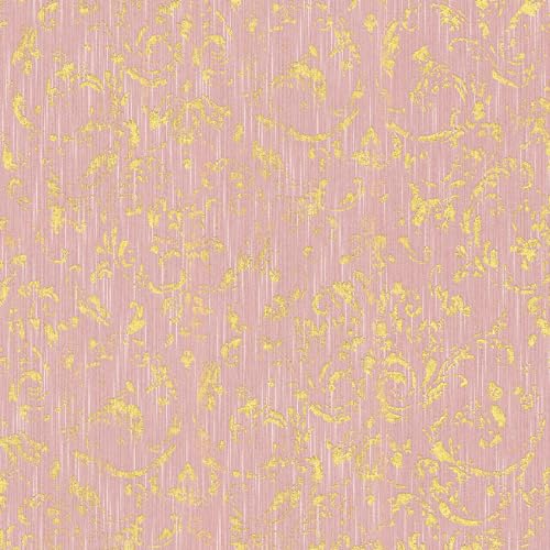 Papier peint baroque Profhome 306604-GU papier peint textile texturé au style baroque brillant rose or 5,33 m2