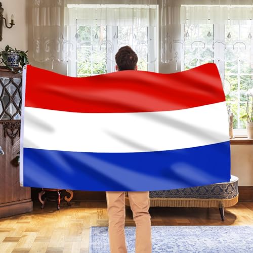 Image of AhfuLife Netherlands Flag 3x5 Ft, Large Netherlands National Flags for Outside - Double Side with Brass Eyelets for Olympic Party Decorations, Bar Garden Street Decoration Indoor Outdoor