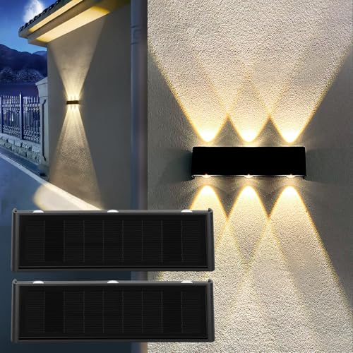 Mrzxy Solar Lights Outdoor Waterproof 3000K Warm Waterproof Aluminum Dusk to Dawn Lighting Wall Sconce Up Down 2PACK for Outside, Fence, Porch, Yard