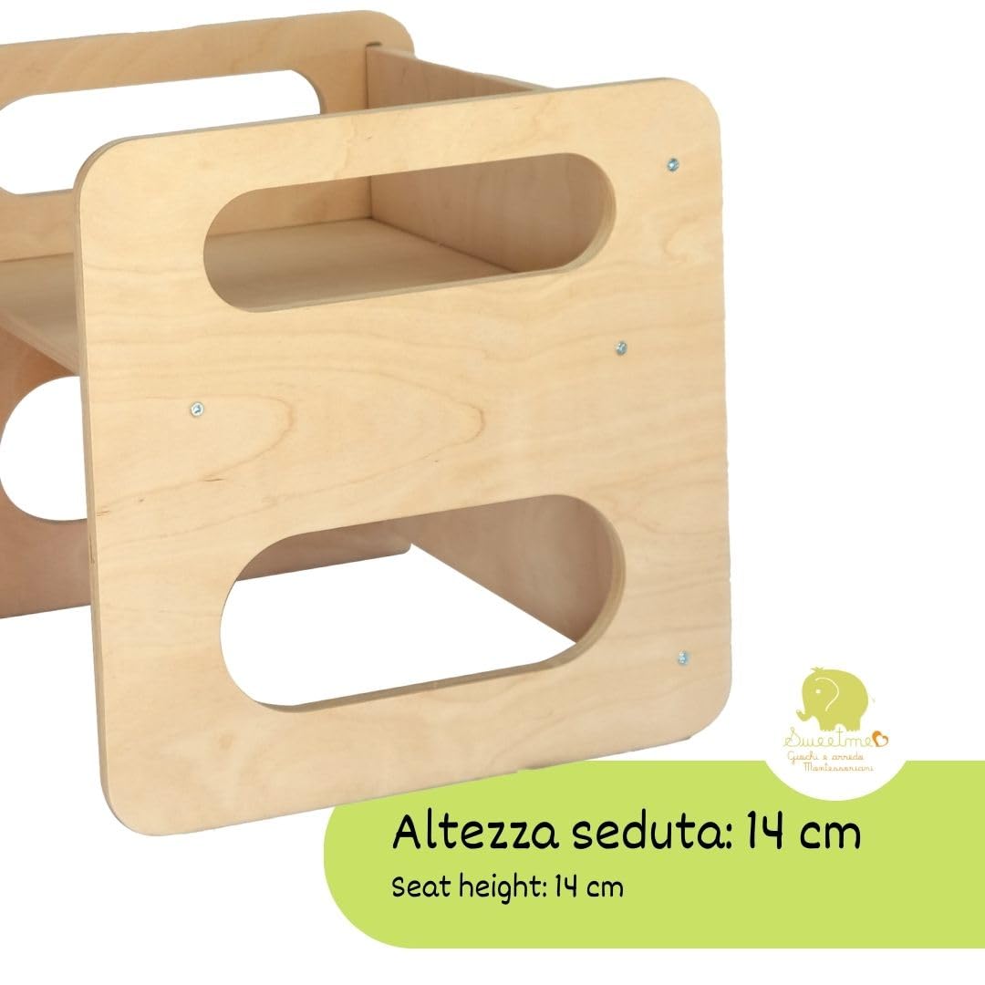 Tavolino Sedia Montessori Salvaspazio in Legno Betulla per Bambini, Giochi Educativi Montessoriani Studio Cameretta Banco Scuola