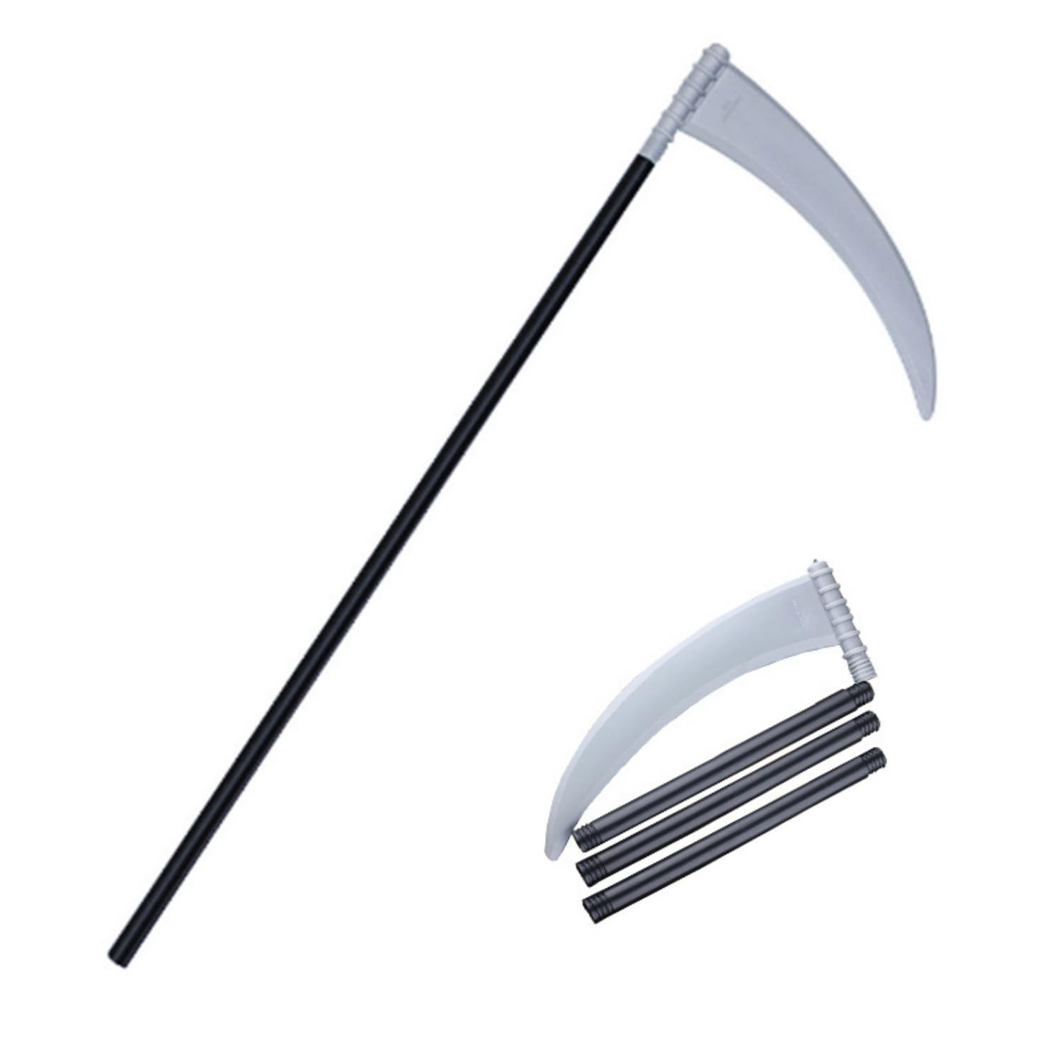 Dzrige Plastic Scythe Toys Long Reaper Scythe Black Rods Grey Death Scythe Halloween Costume Accessories Weapon Scythe Props, 39 Inch