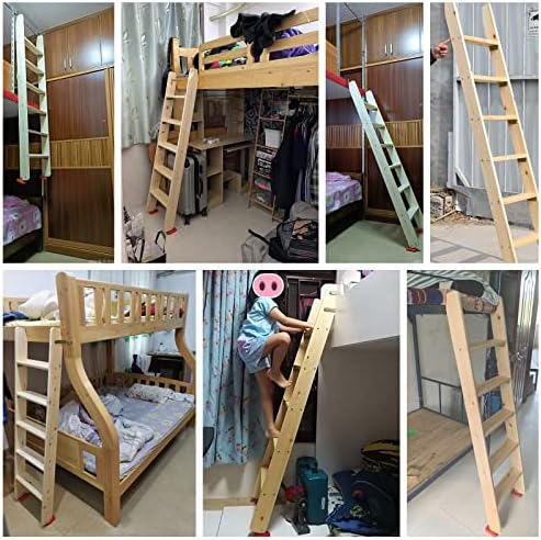 Sturdy Wooden Bunk Bed Side Ladder - 60" RV Loft Step Ladder with Pedal & Hooks for Twin Elevated Beds - 6 Steps, Color B - Ideal for Campers and Bedroom Use