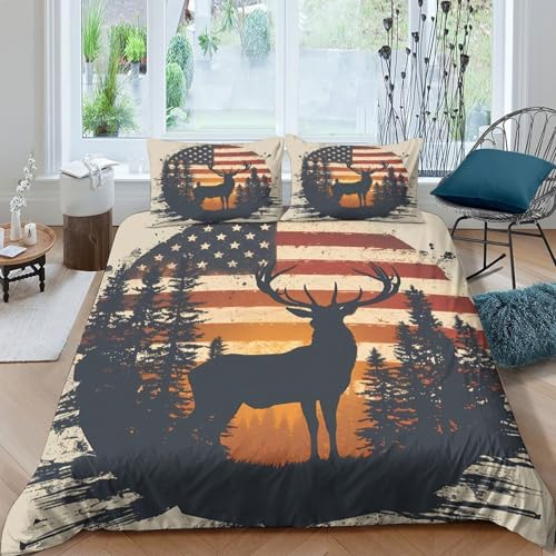 NAOFEKUID Housse de Couette Cerf Forêt 3D Imprimée Microfibre Parure de Lit Tout Saison Déco Chambre Ensemble Linge de Lit Cerf Adulte Jeune...