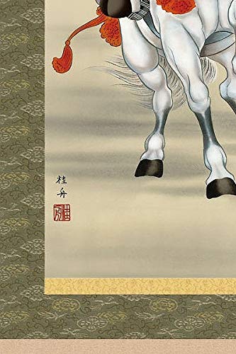 Amazon.co.jp: 長江桂舟『白馬武者(尺三立)』版画＋手彩色 掛け軸 人物