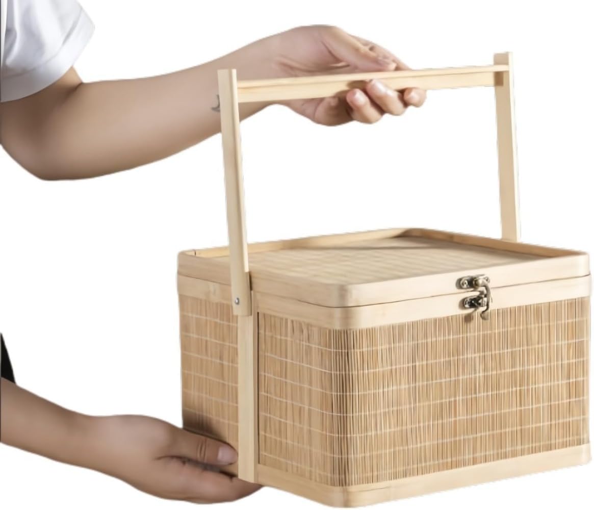 Amazon｜竹籠 竹篭 収納ケース 編まれた 天然素材 ふた付き 野点 茶道