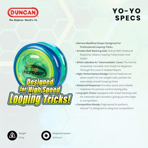 duncan toys hornet pro looping yo-yo with string ball bearing axle and plastic body orange with black cap