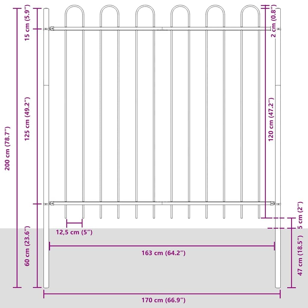 vidaXL Ogrodzenie Ogrodowe BOXTEL 1,7 x 1,5 m Stal malowana proszkowo