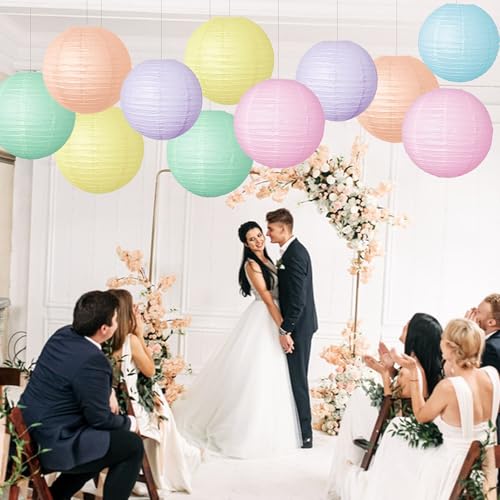 Image of Pastel Paper Lanterns Hanging Lanterns Decorative 12 Pcs Round Macaron Colored Paper Lanterns for Classroom Wedding Birthday Baby Shower Party