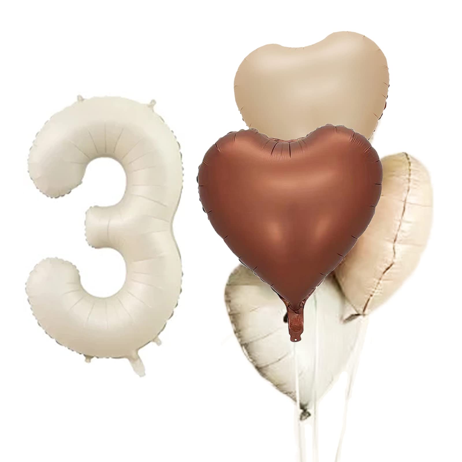 3rd Birthday Party Decorations Cream White Number 3 Foil Balloon, Love Shape Balloons Bouquet Decoration for Kids 3rd Birthday Anniversary Wedding Decorations (Number 3)