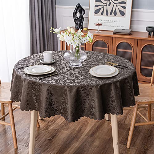 Image of Smiry Round Table Cloth, Waterproof Heavy Duty Vinyl Tablecloths, Wipeable Washable Table Cover for Kitchen and Dining Room (Coffee, 70 inch x 70 inch)