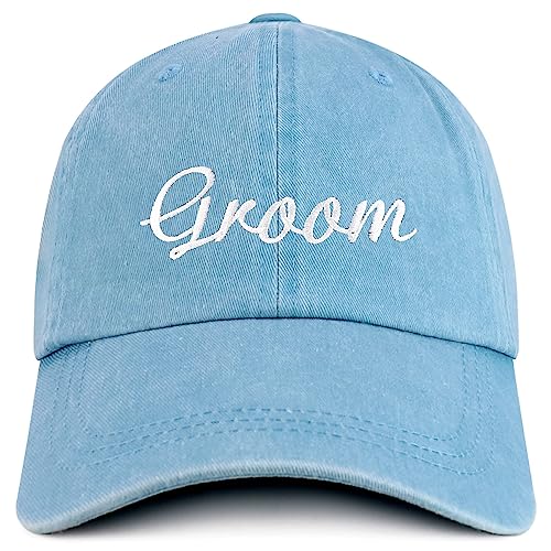 Trendy Apparel Shop Groom Embroidered Pigment Dyed Low Profile Cotton Baseball Cap - Light Blue