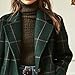 ebossy Women's Retro Plaid Pea Coat Notched Lapel Button Up Wool Blend Mid Long Overcoat with Pockets (M, Blackish Green)