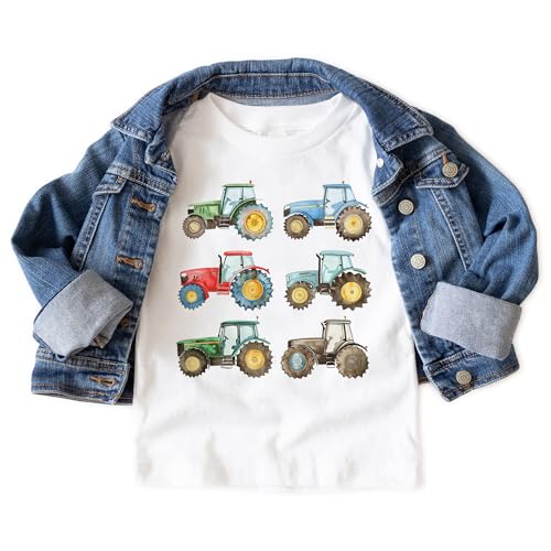 Farm Tractors In A Row Toddler Shirt - Tractor Lover Farming Kid's Outfit - Green, Red, Blue Tractor Obsessed Toddler Gift Idea - Boho Natural Toddler & Youth Tee3