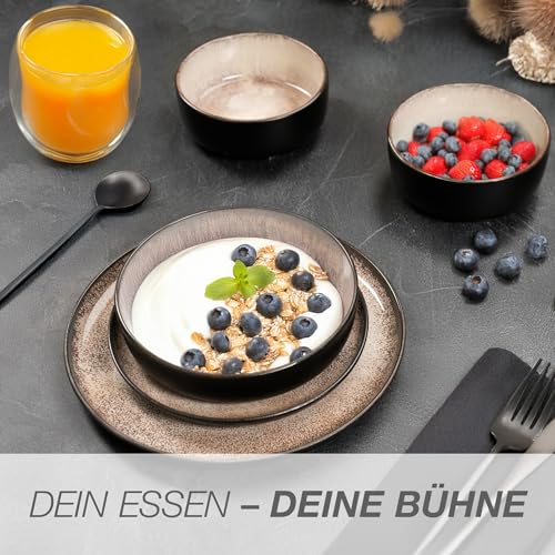 Moritz & Moritz VIDA Geschirrset 6 Personen Beige 18-tlg. - Modernes Porzellan Geschirr Set - Kratz-, Mikrowellen- & Spülmaschinenfest, Essgeschirr, Tafelservice, Kombiservice 6 Personen