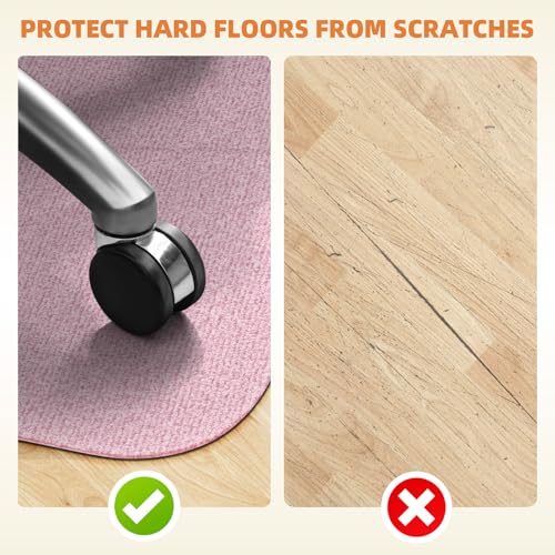 Image of Durable Non-Slip Office Chair Mat for Hardwood Floors, 48 inchx36 inch Large Tile Floor Protector, Anti-Scratch Thick Heavy-Duty Recyclable Gliding Desk Mats for Computer Rolling Chairs, Pink