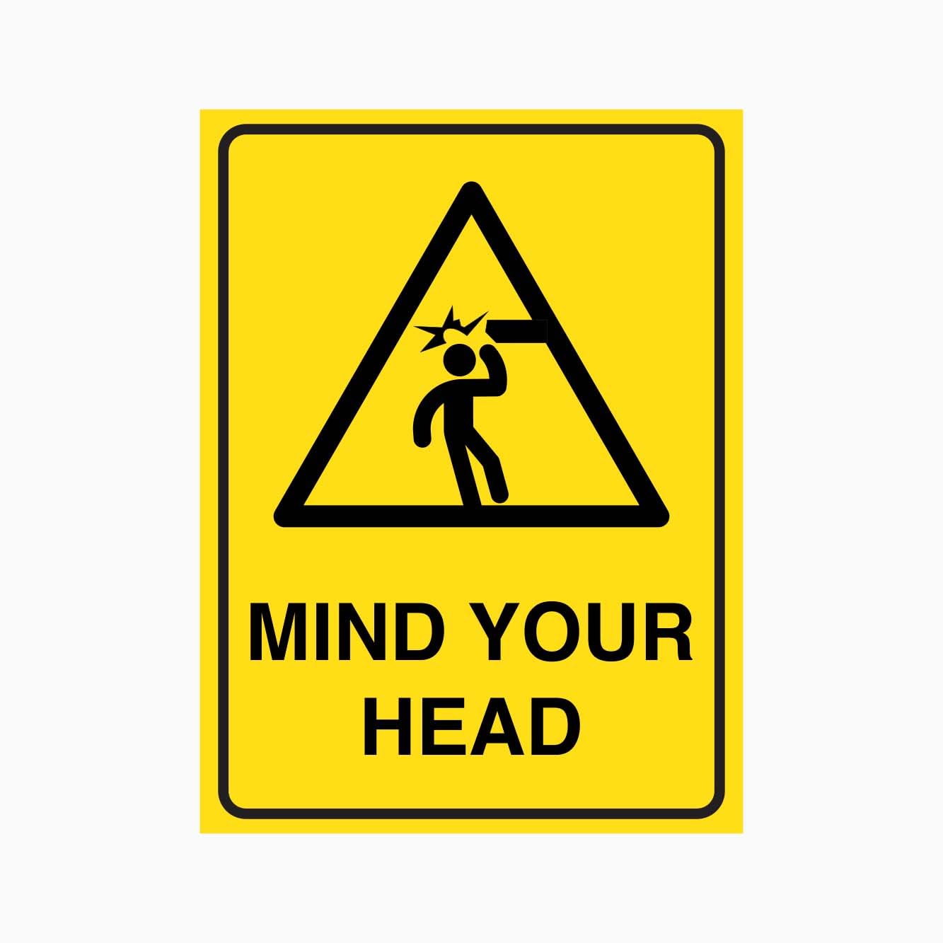 MIND YOUR HEAD Sign, 12x8 Inch Metal Tin Sign, Low Clearance Caution for Indoor Rooms, Doorways and Tunnel Passages