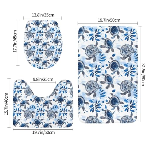 Tapis de bain lavable en machine ensemble 3 pièces bleu - 3
