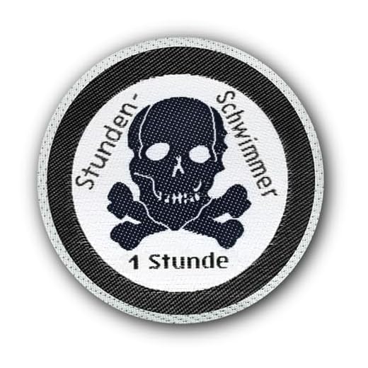 Seepferdchen® offizielles Totenkopf Abzeichen Schwarz zum Aufnähen | 1h Totenkopf Abzeichen für Stundenwimmer | einfach zum Aufnähen | Made in Germany
