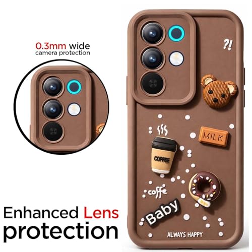 Image of Bintage CASE Cute Fun Taddy Cartoon 3D Ball Bear Milk Cake Coffee Silicon Case Full Body & Camera Protection Back Cover Compatible for Realme Narzo 90x - Brown