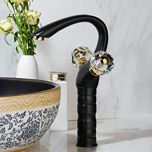 Robinet mitigeur de lavabo mitigeur salle de bains cygne noir laiton antique 2 poignées - 2