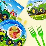 Tractor Party Supplies (100 pcs) Tractor Plates, Tractor Napkins, Tractor Plates Paper Napkins for Tractor Birthday Party, Forks, Tractor Birthday Decorations, 25 Serves