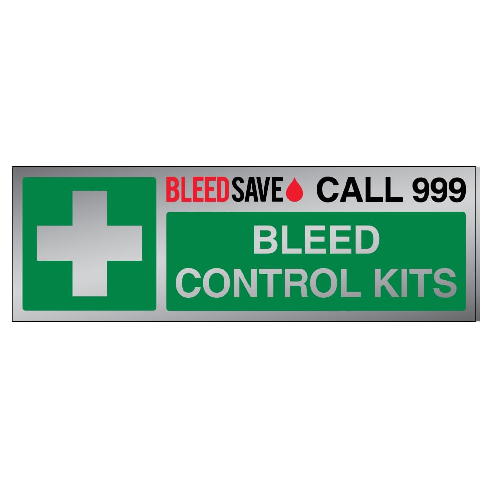 Bleedsave Bleed Control Kit - Call 999 - Landscape 300 x 100 mm - 3mm Brushed Aluminium Composite Safety Sign
