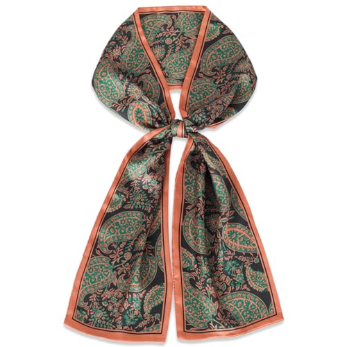 EXTREE Satin Scarf Mulberry Silk Printed Head Wrap Hair Band 7"" x 59"" A034