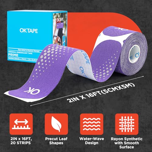 Image of OK TAPE Synthetic Kinesiology Tape Precut Strips, Waterproof Kinesiology Athletic Tape for Joint & Muscle Support, Reflective and Durable Tape, 2inx16.4ft Roll 20PCS | Purple