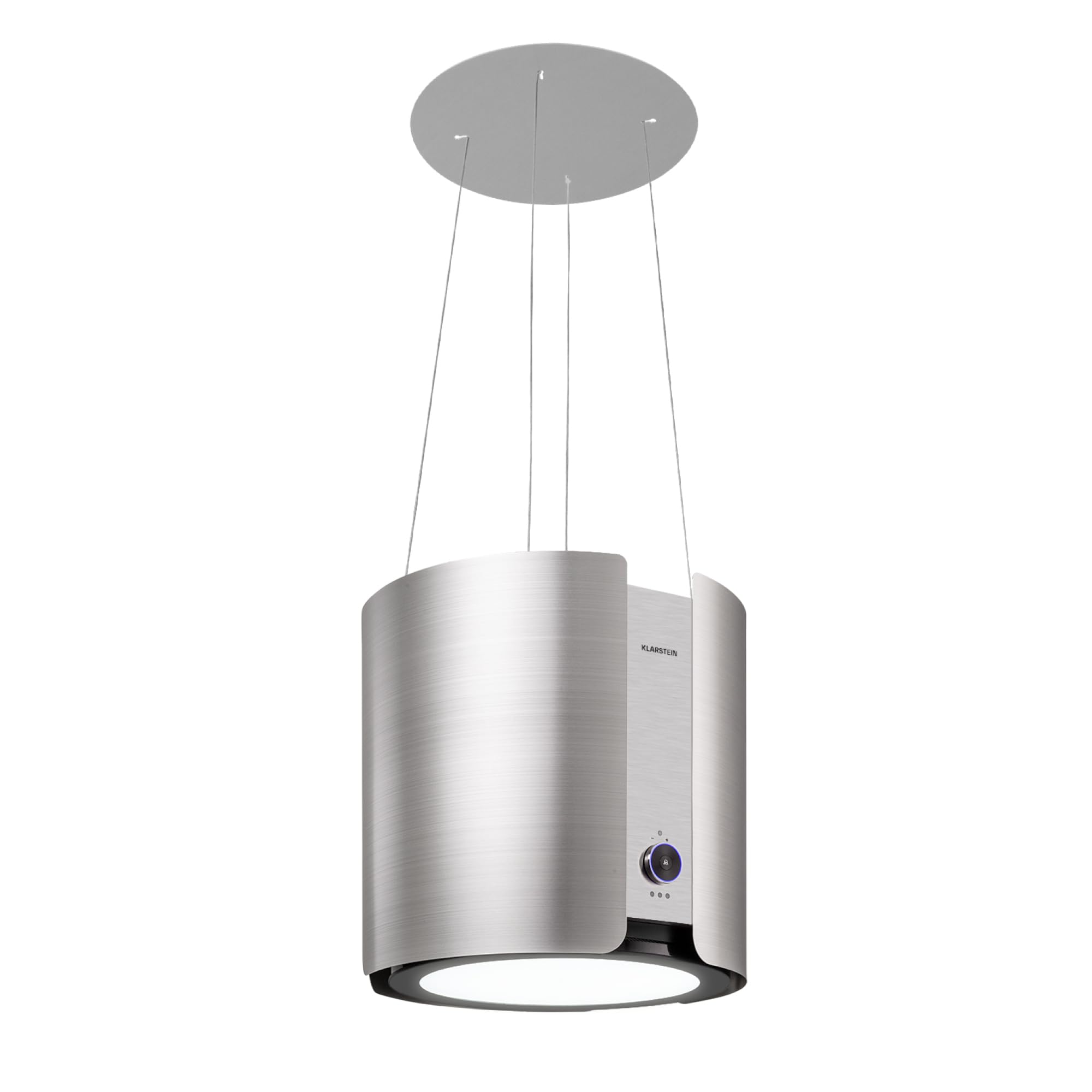 Klarstein Skyfall Smart - Island Hood, App and Gesture Control, Dimensions: 45 x 42 cm (ØxW), Freely Hanging, Recirculation Mode/Exhaust Air, 3 Levels, 402 m³ / h, 200 W, LED Lighting, EEC C, Silver