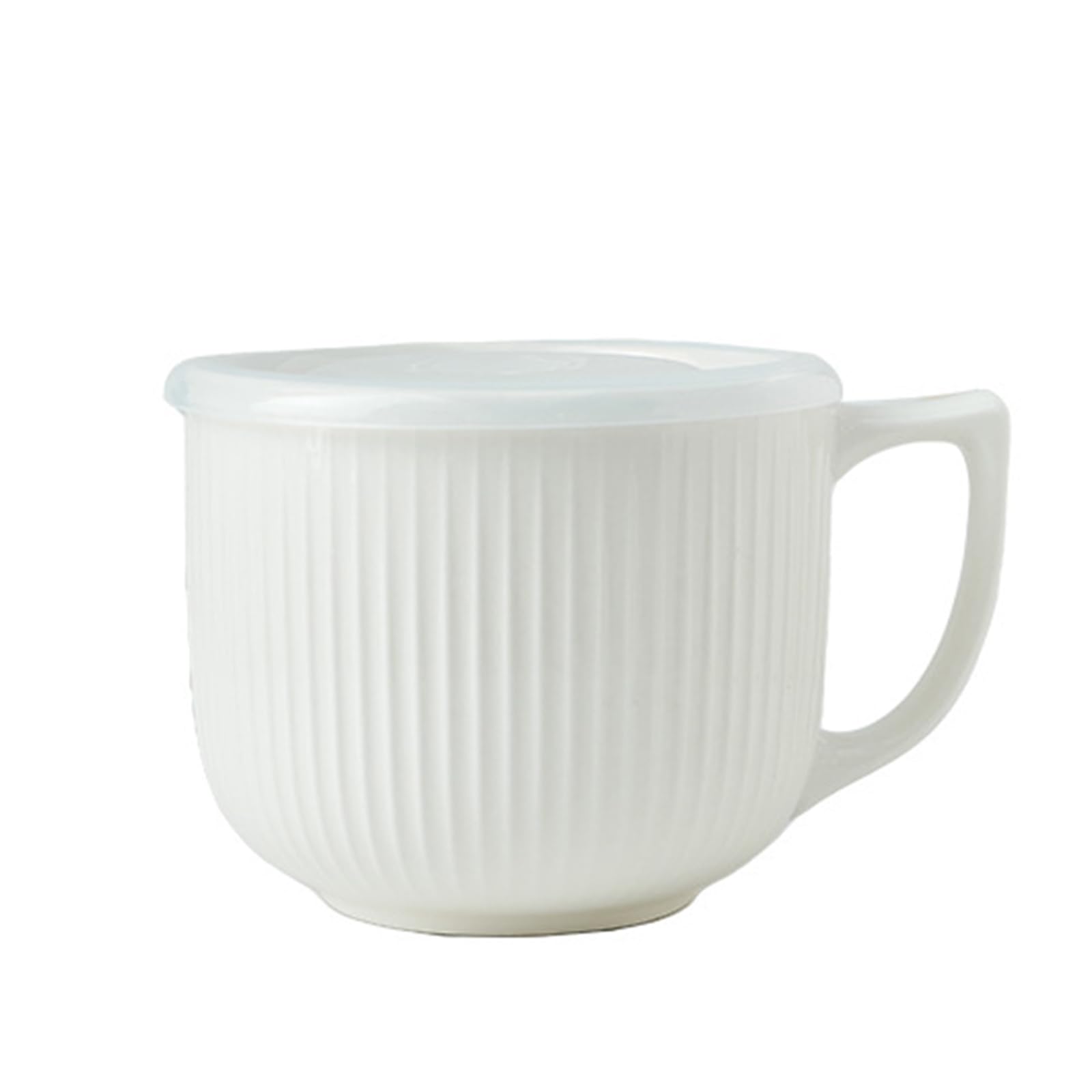 Cuenco de sopa con asa, cuenco de ramen de 900 ml con tapa, cuenco de cerámica para cereales y fideos, para microondas, ensalada, desayuno, color blanco