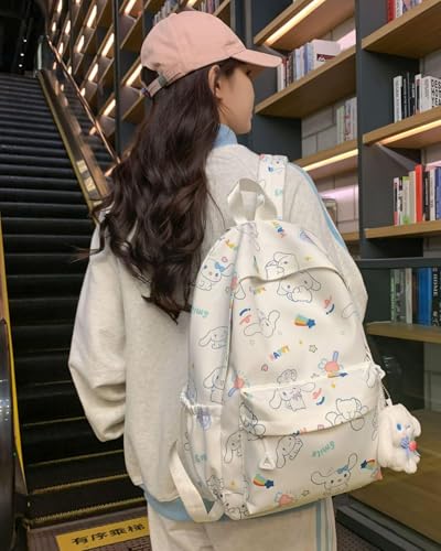 Print Backpack - Stylish and Versatile Canvas Shoulder Bag for Adventures comes with 1 pcs accessory (White,Pendant included)2