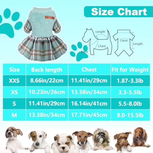 Image of Dog Sweater Dog Winter Clothes for Small Dogs Boy Girl Fall Puppy Dress Warm Fleece Chihuahua Yorkie Teacup Doggie Sweaters Dresses Doggy Sweater for Small Dogs Girl Cat Outfits, Green Plaid, S