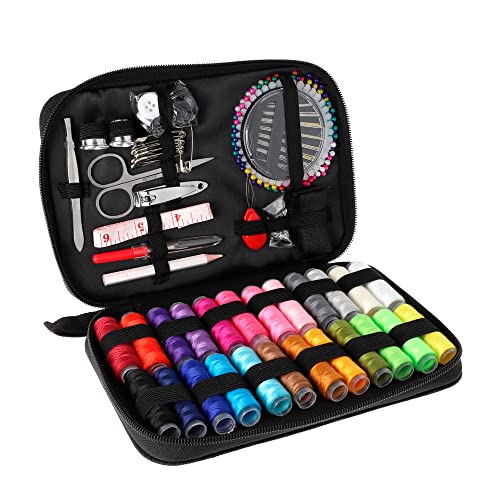 Borman-Kit de Costura, maletin con cremallera, ligero, portatil y resistente, contiene 181 piezas imprescindibles, facil de transportar, ideal para principiantes, perfecto para viajes y emergencias.