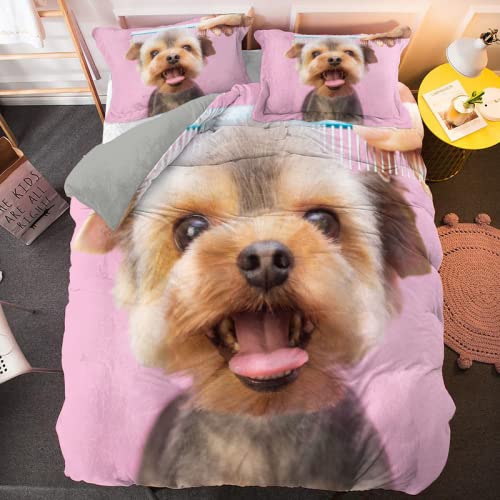 AJIGEN Funda Nordica Cama 150 Yorkshire Terrier Rosa - Basics DiseñO Fundas Nordicas 220x240 cm 3D Estampado PatróN Juego De Funda EdredóN + 2 Funda De Almohada 40x75 cm with Cremallera Natural