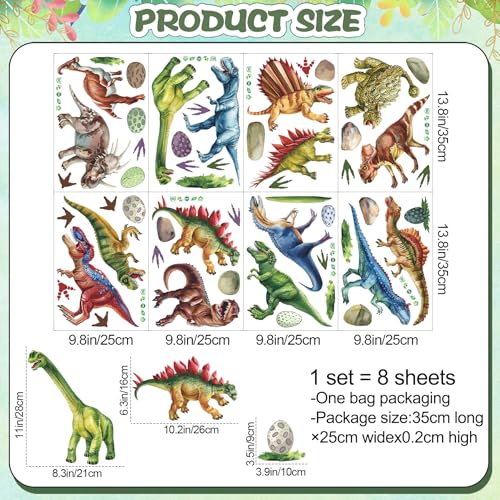 8 láminas de vinilos de dinosaurios acuarela 9.8x13.8 pulg miniatura 2