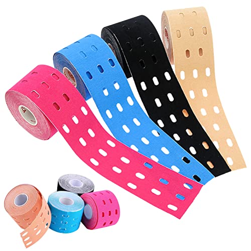Kinesiotapes,4 Kinesiologie Tape Rollen,Kinesiotape Profi Physio Tape und Sporttape,Perforiertes Design,Kinesiologie Tape für Knie Schultern Ellbogen und Muskelaufbau Kinesiologie Tape Cover
