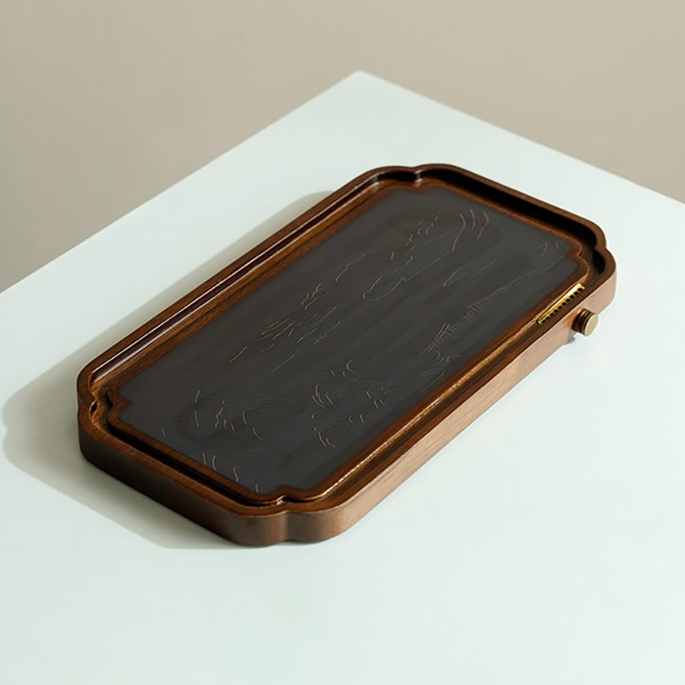 PA-DABAOO Walnut Wood Tea Tray with High-Temperature Color-Changing Design,Traditional Chinese Gongfu Tray for Dry-Brewing Method/Wet-Brewing Method,Rectangular Decorative Tea Table
