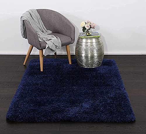 Image of Carpet for Living Room, 4x4 (Round) Feet Blue Solid Plain Modern Polyster Luster Shaggy Ultra Thick and Pluffy Soft Shag Area Rug for Your Bedroom, Kid Room, Office and Home