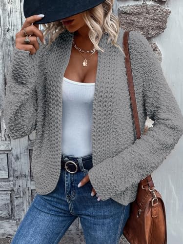 Image of PRETTYGARDEN Open Front Fall Lightweight Cardigan Sweaters for Women Trendy 2025 Popcorn Knit Cardigans Cute Sweater