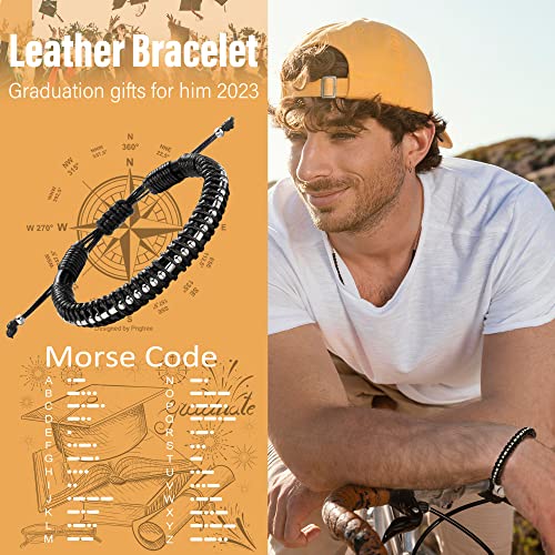 Inspirational Gifts for Men Morse Code Bracelets Mens Bracelets Graduation Gifts for Him Fathers Day Adjustable Leather Bracelet Motivational Birthday Annivesary Jewelry Stocking Stuffers for Men