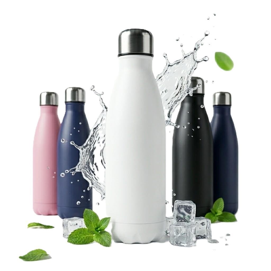 A2Z Stainless Steel Water Bottle 500ml Vacuum Insulated Flask Double Wall Leakproof Reusable Drinks Bottle for Hot & Cold Drinks Gym Travel 27x7cm 0.36kg Black Navy Pink Beige