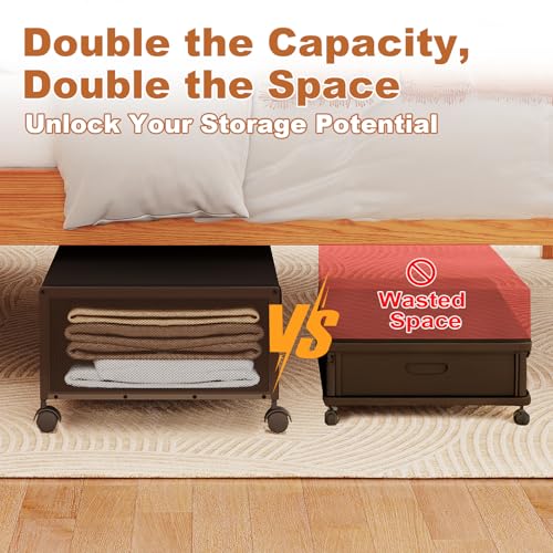 Image of 2 Pack Under the Bed Storage Containers,10 inch Height Under Bed Shoe Storage,31inch Long Underbed Storage with Wheels,Large Rolling under bed Clothes Storage Drawers with Lid for Dorm Tall ,Black