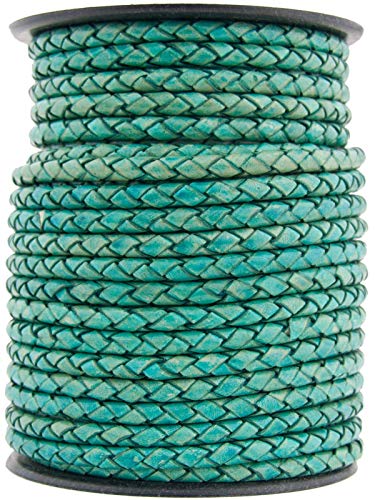 Round Bolo Braided Leather Cord 5 mm 1 Yard (Turquorise Natural Dye)