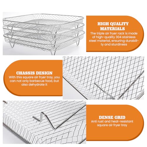 3 Stück Air Fryer Racks, Körbe für Airfryer, Luftfritteuse Korb Tray, Korb Stapelbar Luftfritteuse Racks, Edelstahl Heißluftfritteuse Zubehör, Air Fryer Zubehör, Luftfritteusen-Gestell mit 2 Zangen