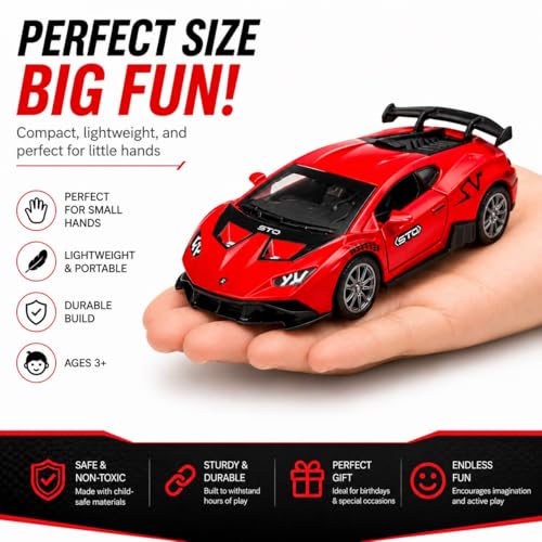 Image of Lamborghini Die-Cast Toy Car for Kids - 1:36 Scale Pull Back Metal Model Car with Openable Doors, LED Lights & Music | Alloy Mini Car for Boys Kids Collectors【Color As Per Stock】