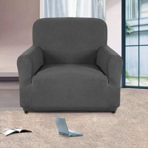 Aujoy Chair Cover Stretch 1-Piece Couch Slipcover Jacquard Spandex Fabric Sofa Furniture Protector With Anti-Slip Foams (Chair, Dark Gray) #TOP1