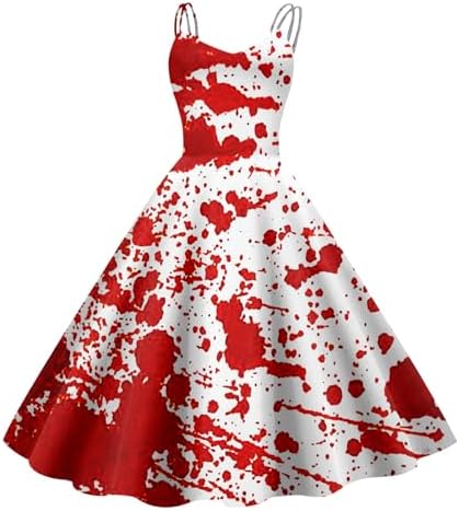 Halloween-Kostüm Damen - Grusel-Brautkleid Mit Blut-Print, ärmellos, Für Partys & Karneval, In Verschiedenen Größen
